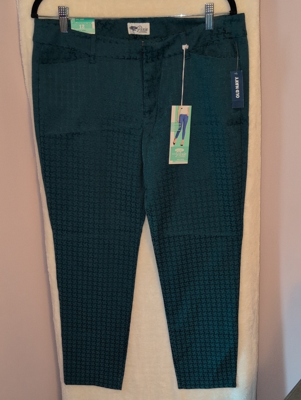 Old Navy Women’s Pixi Teal Houndstooth Textured Ankle Length NWT Reposh